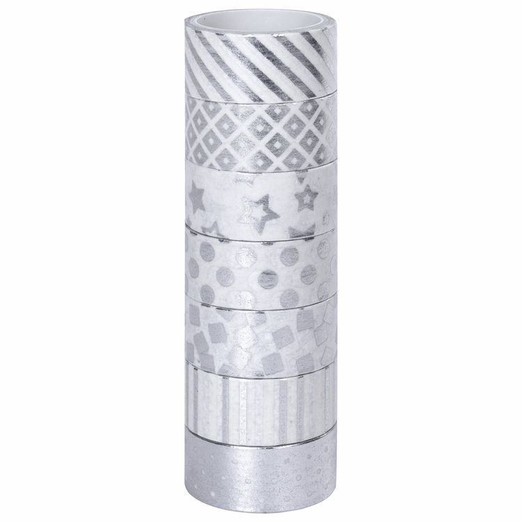 Клейкие WASHI-ленты для декора «Серебристые», 7 шт., 15 мм х 3 м