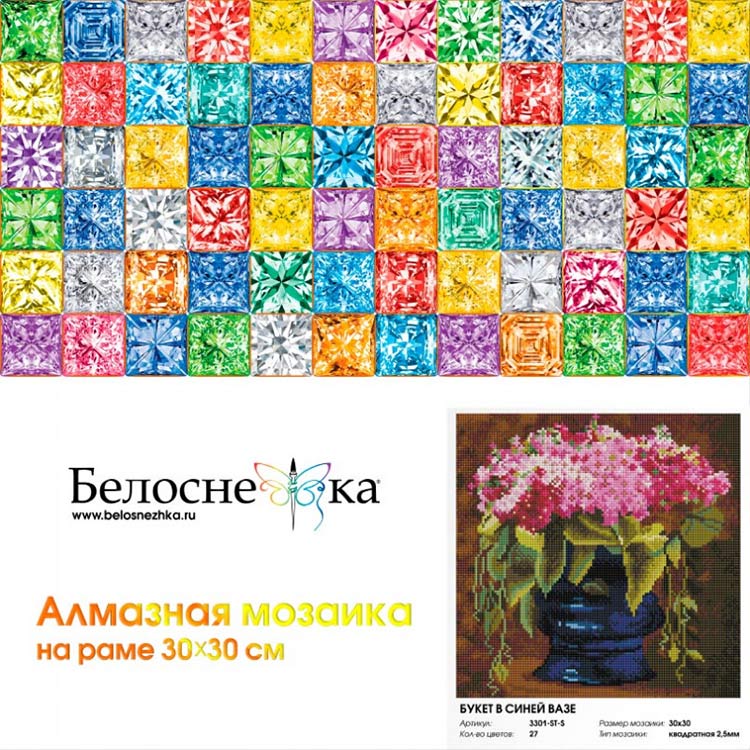 Алмазная вышивка «Букет в синей вазе» — картинка 5
