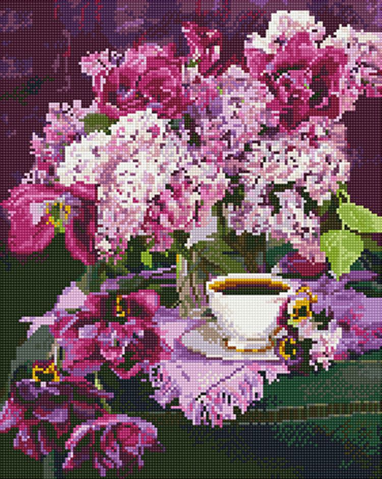 Алмазная вышивка «Чашка кофе и цветы»
