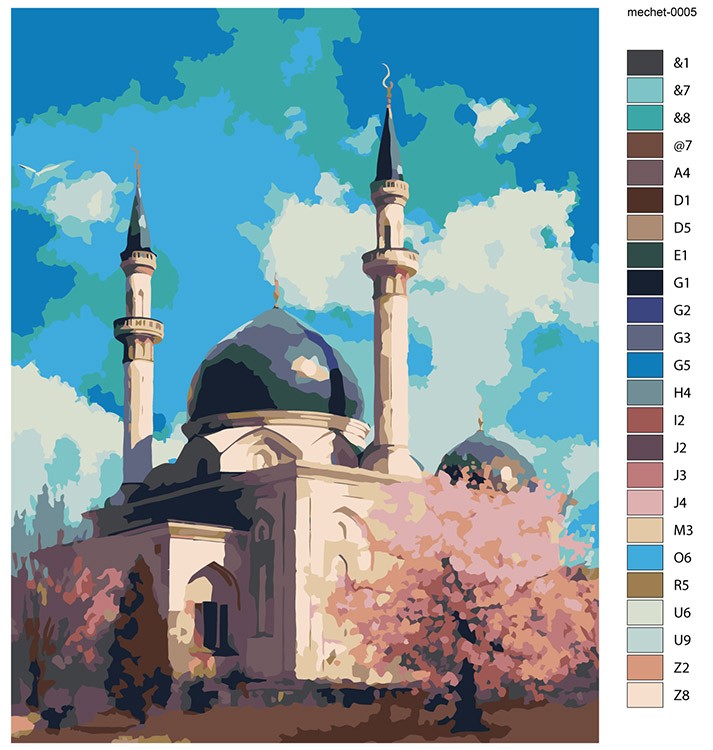 Картина по номерам «Мечеть в цветущем саду» — картинка 2