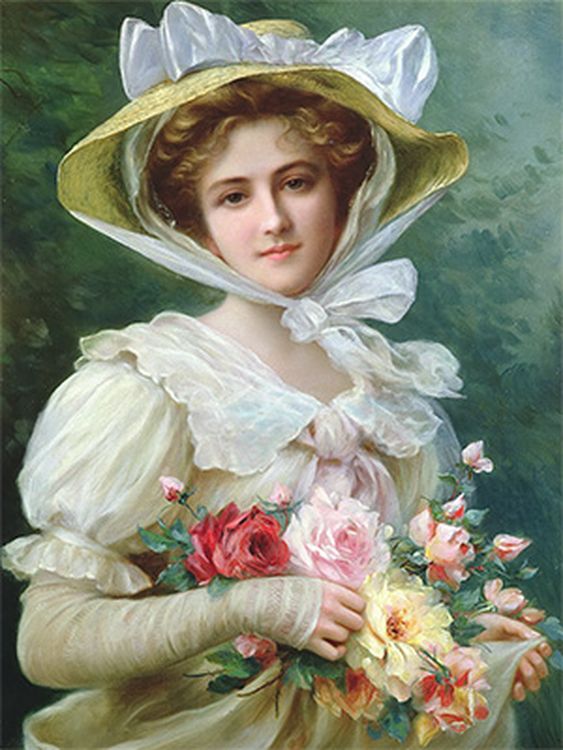 Рисунок на ткани «Дама с букетом роз»