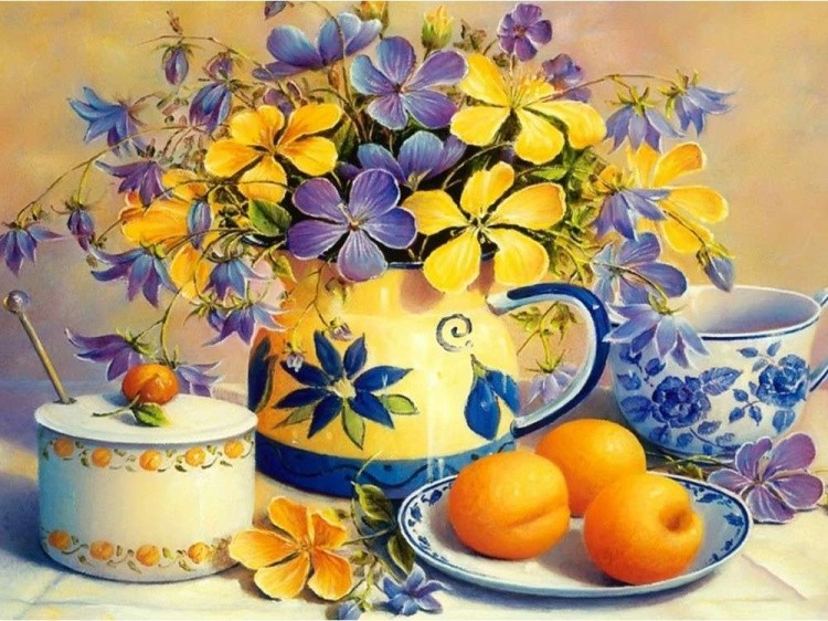 Открытка по номерам с декором «Абрикосовый аромат»