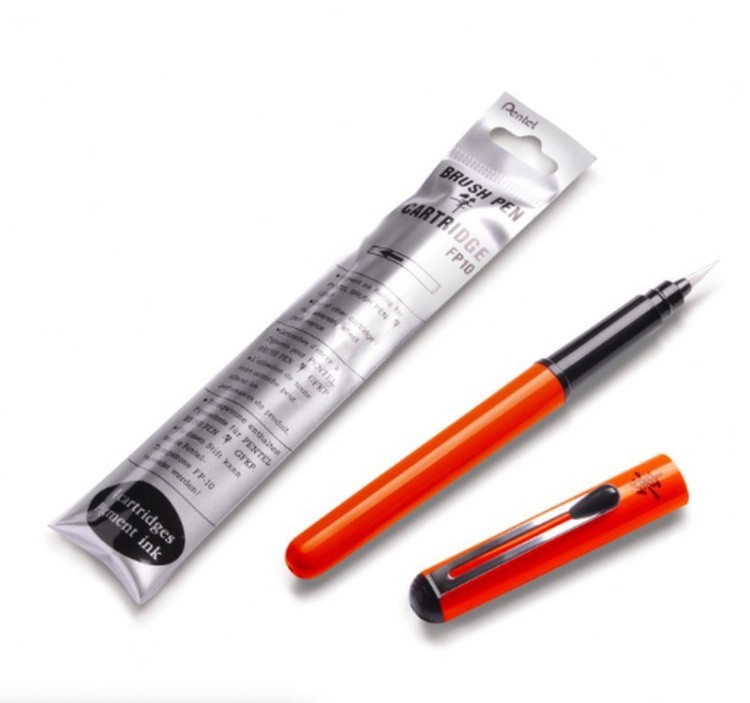 Ручка-кисть Pocket Brush Pen, 4 сменных картриджа (цвет черный), Pentel — картинка 3