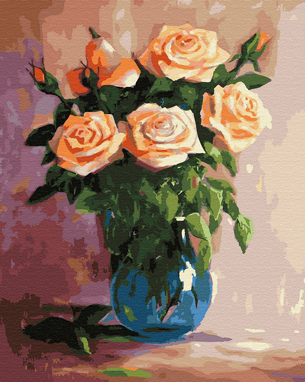 Картина по номерам «Персиковые розы в вазе»