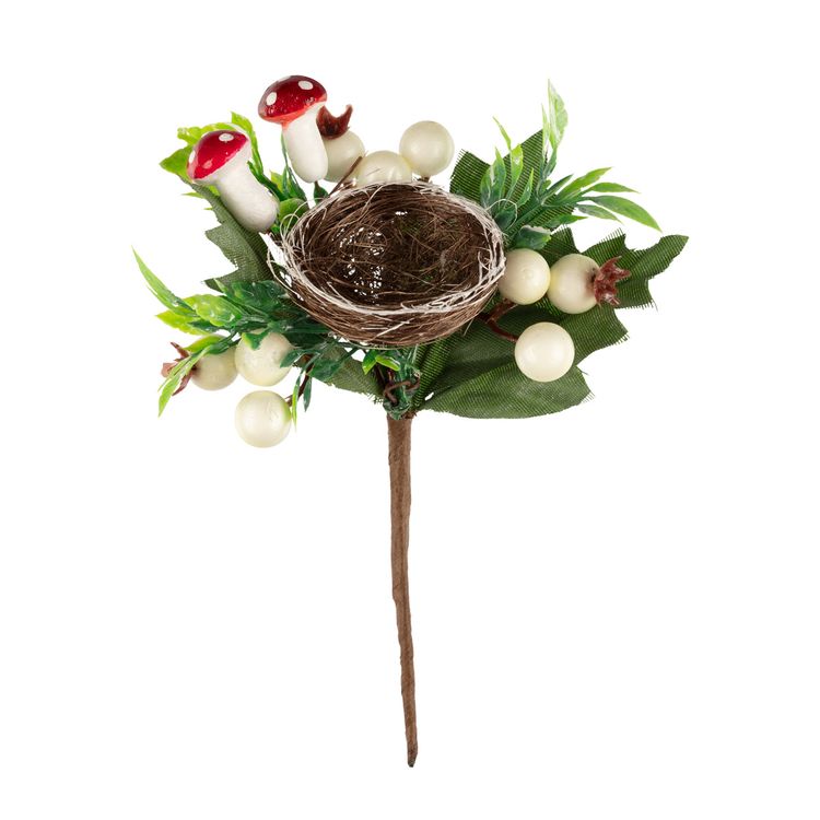 Декоративные элементы «Веточка с ягодами, грибами и гнездом», 15 см, 1 шт., Blumentag