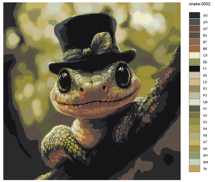 Картина по номерам «Зеленая змея в лесу, Новый год, животные» — картинка 2