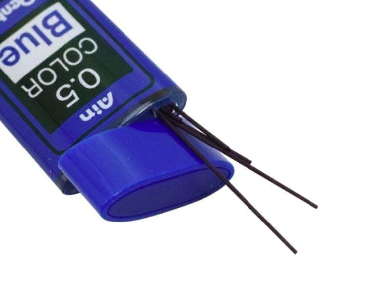 Грифели для карандашей автоматических Ain Stein синего цвета, 0,5 мм 20 шт. в тубе, Pentel — картинка 2