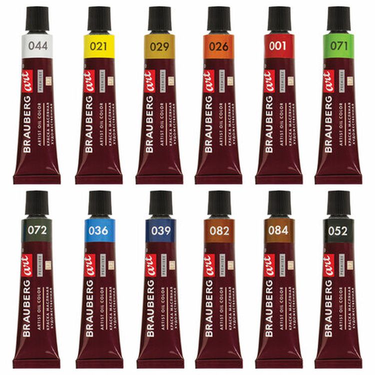 Краски масляные художественные BRAUBERG ART PREMIERE, 12 цв. по 12 мл, проф. серия, в тубах — картинка 2