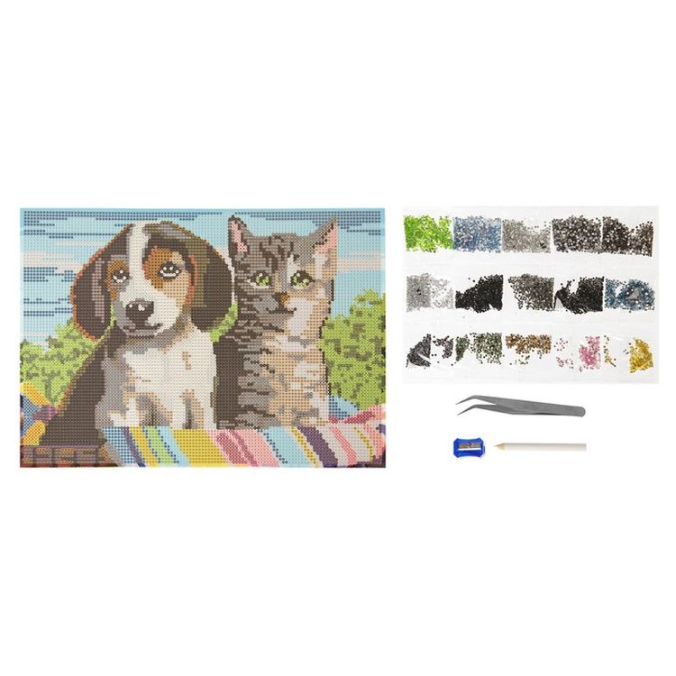Алмазная вышивка «Котенок и щенок» — картинка 3