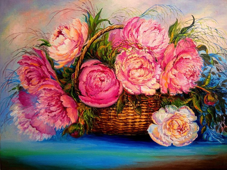 Алмазная вышивка «Пионы в лукошке» — картинка 2