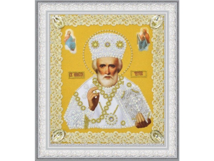 Набор для вышивания бисером «Икона Святителя Чудотворца (золото) ажур»