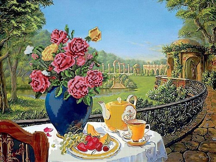 Рисунок на канве «Завтрак на балконе»