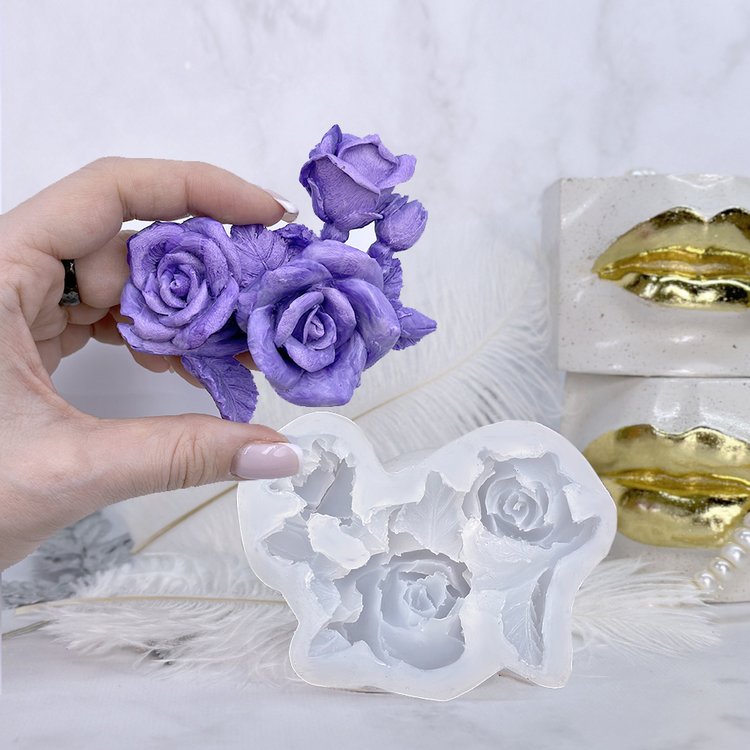 Силиконовый молд - Ветка розы, 8,5x7,5см, 1 шт. — картинка 2