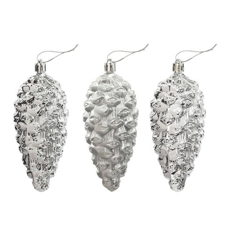 Украшения елочные «Шишки», набор 3 шт., цвет: серебристый — картинка 3