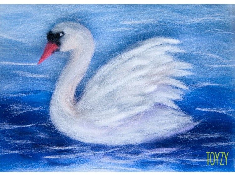 Картина шерстью «Лебедь»