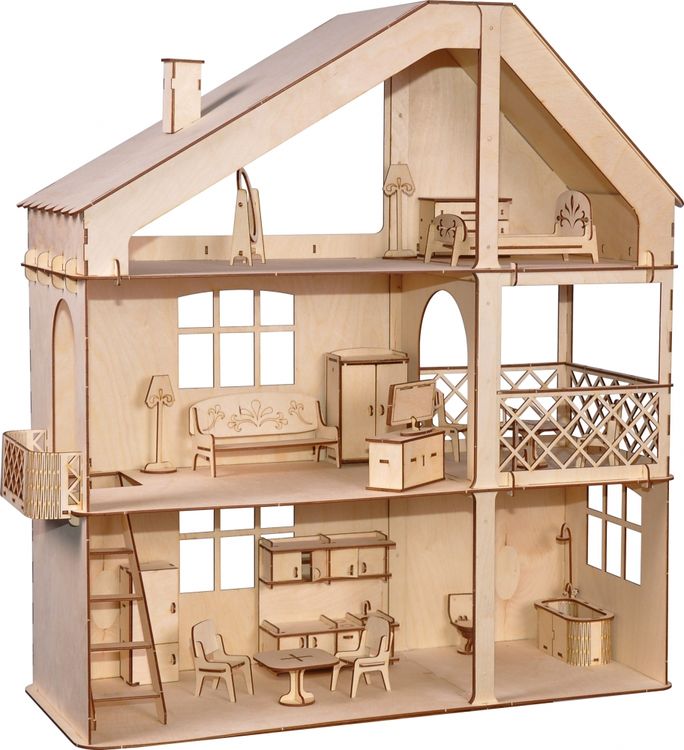 Кукольный дом ХэппиДом «Гранд коттедж с верандой и мебелью» из дерева