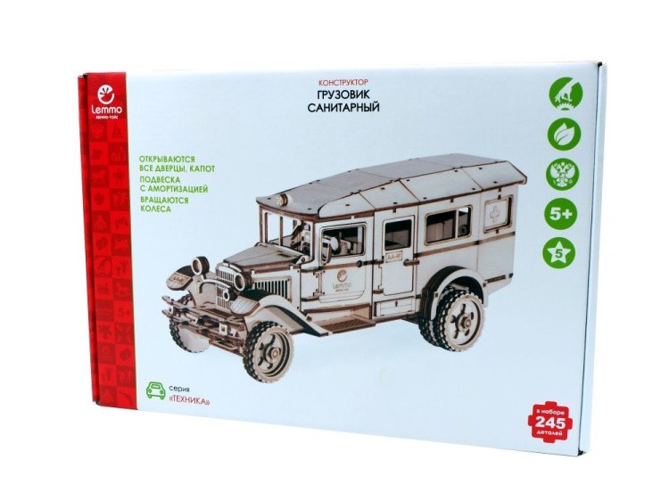 Конструктор из дерева «Грузовик Полуторка Санитарный», Lemmo — картинка 4