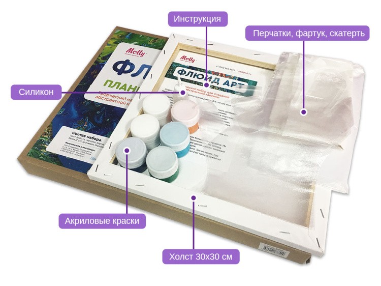 Набор для рисования жидким акрилом Флюид Арт Планета цветов, Molly — картинка 3