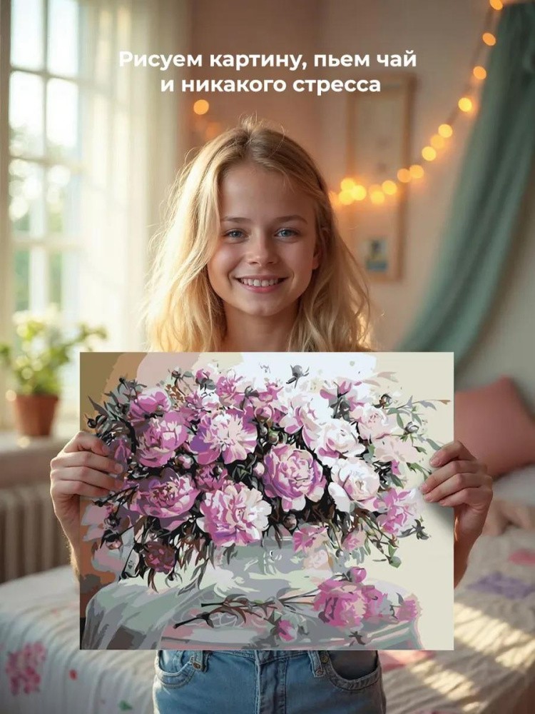 Картина по номерам «Пионовое цветение» — картинка 6