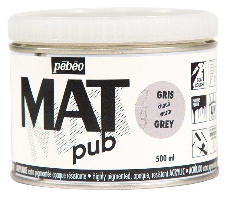 Краска акриловая PEBEO экстра матовая Mat Pub №1, серый теплый, 500 мл