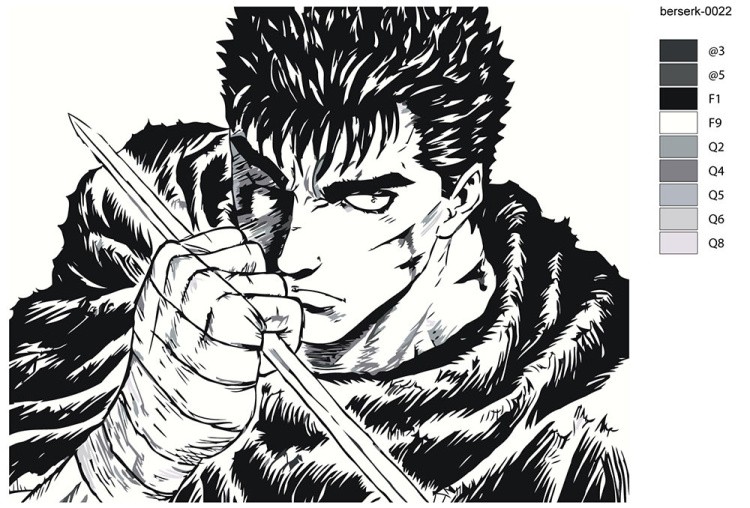 Картина по номерам «Берсерк Berserk манга аниме: Гатс чб» — картинка 2