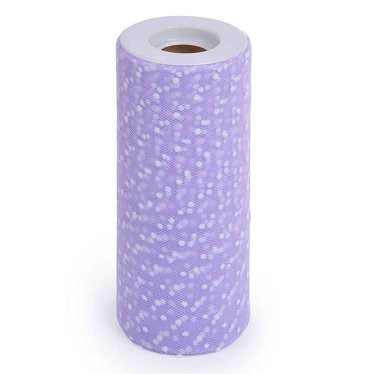 Фатин средней жесткости в шпульках, 22,86 м, ширина 15 см, цвет: 012 сиреневый в белый горох, TBY — картинка 2