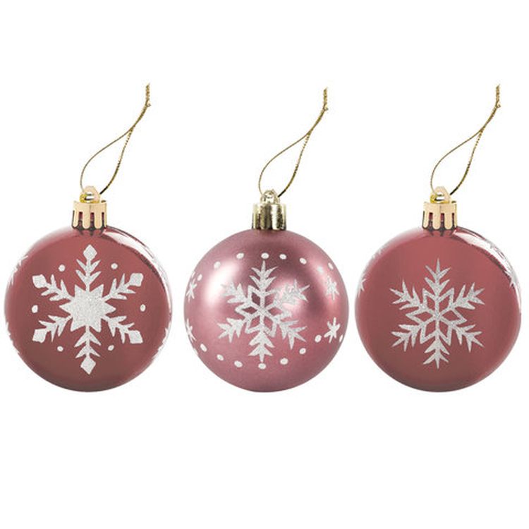 Шары елочные с узором, набор 3 шт., пластик, 6 см, цвет розовое вино, глянец — картинка 3