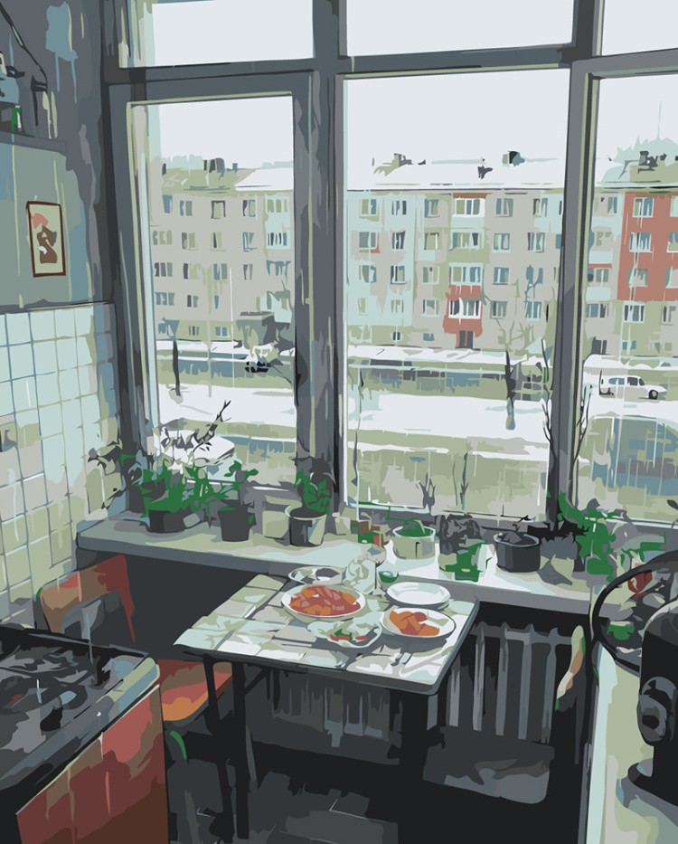 Картина по номерам Дома панельки родные эстетичная кухня