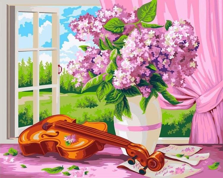 Картина по номерам по дереву «Сирень и скрипка. Жанна Когай»