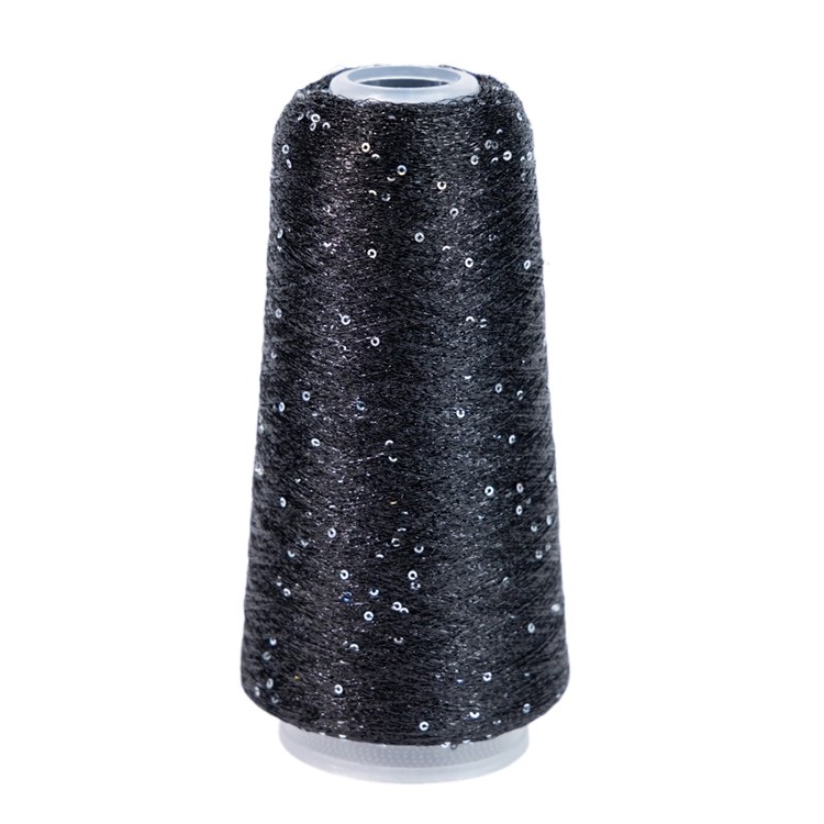 Пряжа бобинная OnlyWe Alluring shine (Аллюринг шайн) (LP014), люрекс черный голографик с микропайетками, 1 шт., 50 г