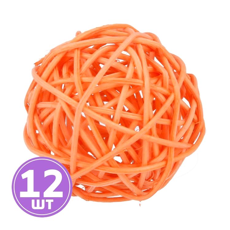 Шар декоративный из ротанга d 5 см, 12 шт., цвет: №10 оранжевый, Blumentag