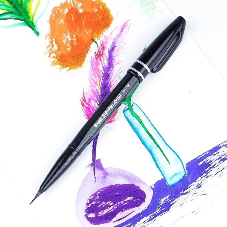 Браш пен Brush Sign Pen Artist, ultra-fine 0,5 - 5 мм, цвет: черный, Pentel — картинка 7