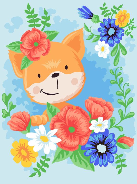 Алмазная вышивка «Лисенок в цветах» — картинка 2