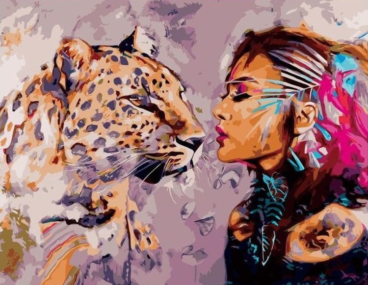 Картина по номерам «Леопард и девушка»