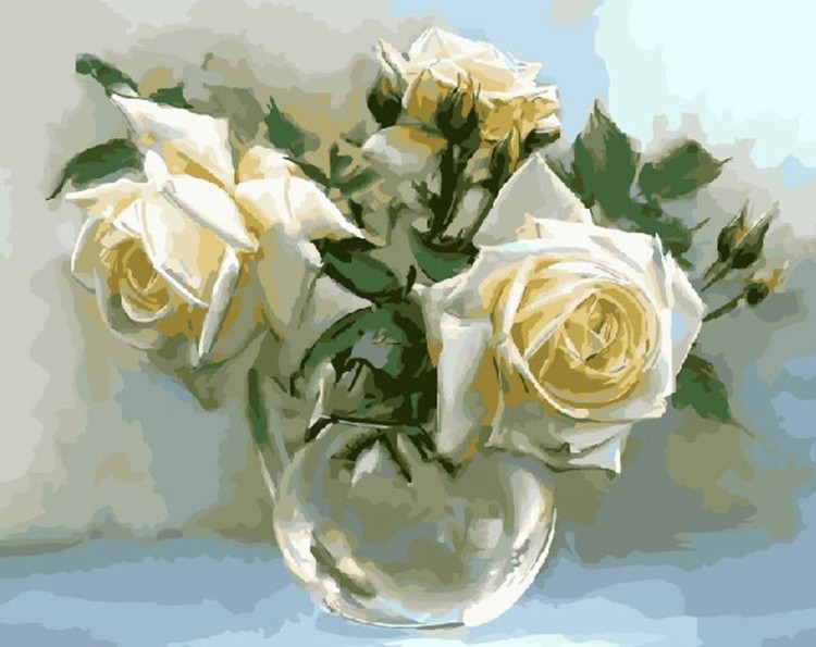 Картина по номерам «Три розы в стеклянной вазе»
