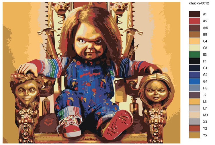 Картина по номерам «Страшная кукла Чаки на стуле» — картинка 2