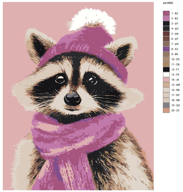 Картина по номерам Милый енот в шапке и шарфе — картинка 2