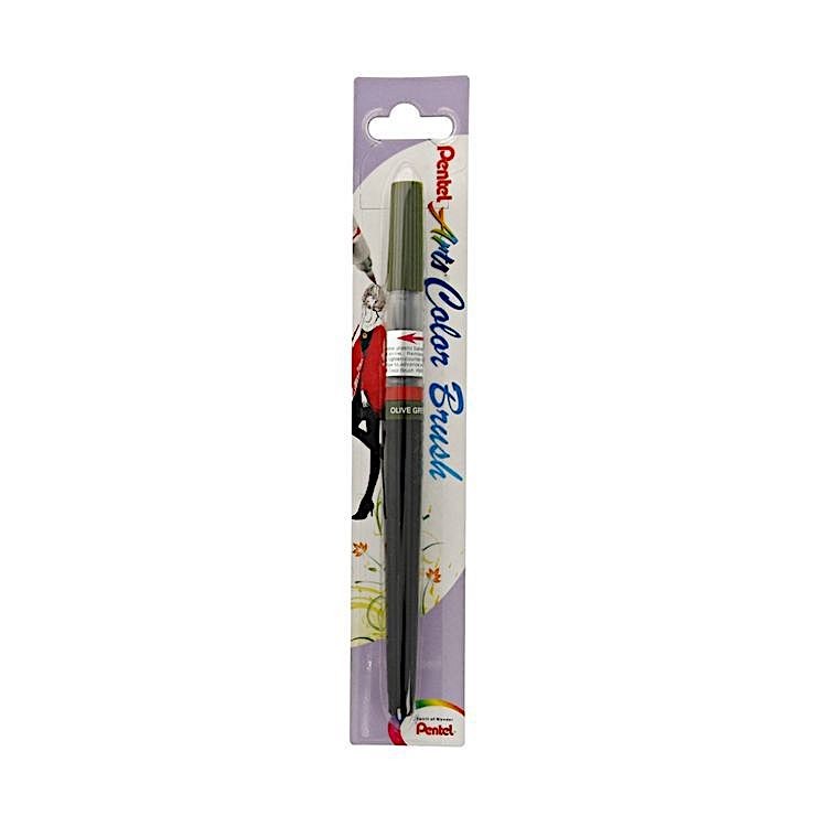 Кисть с краской Colour Brush, 1-10 мм, 5 мл, цвет: оливковый, Pentel — картинка 5
