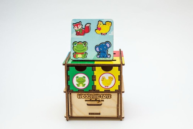 Развивающее пособие из дерева комодик-куб «Животные» — картинка 2