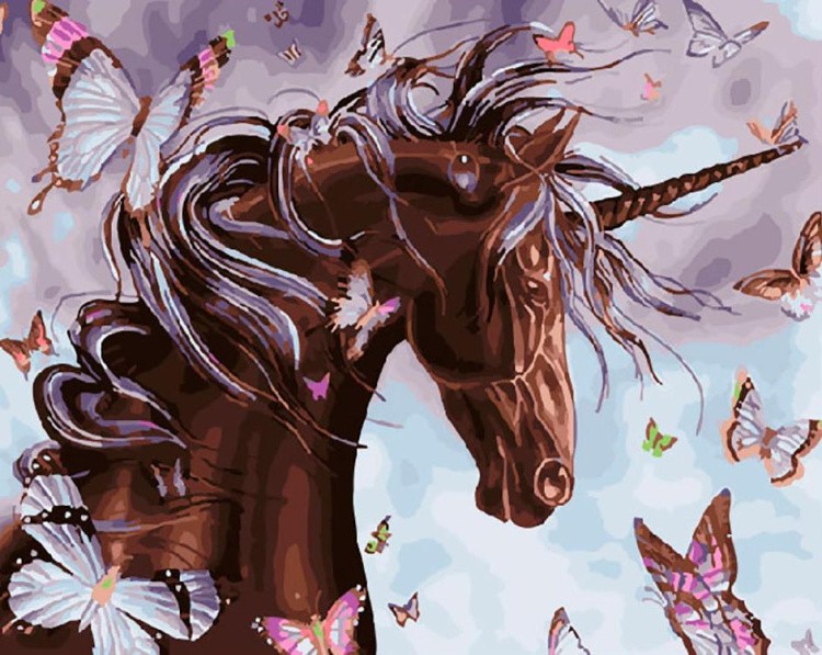 Картина по номерам «Единорог с бабочками»