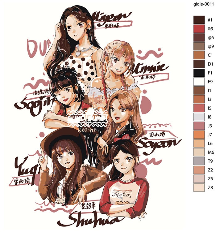 Картина по номерам «K-POP группа (G)I-dle Джи Айдл: Аниме арт 2» — картинка 2