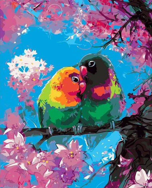 Картина по номерам «Милые попугайчики»
