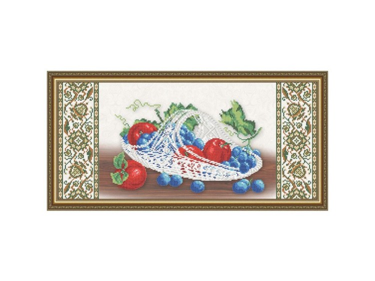 Рисунок на ткани «Хрусталь. Виноград и яблоки на бежевом»