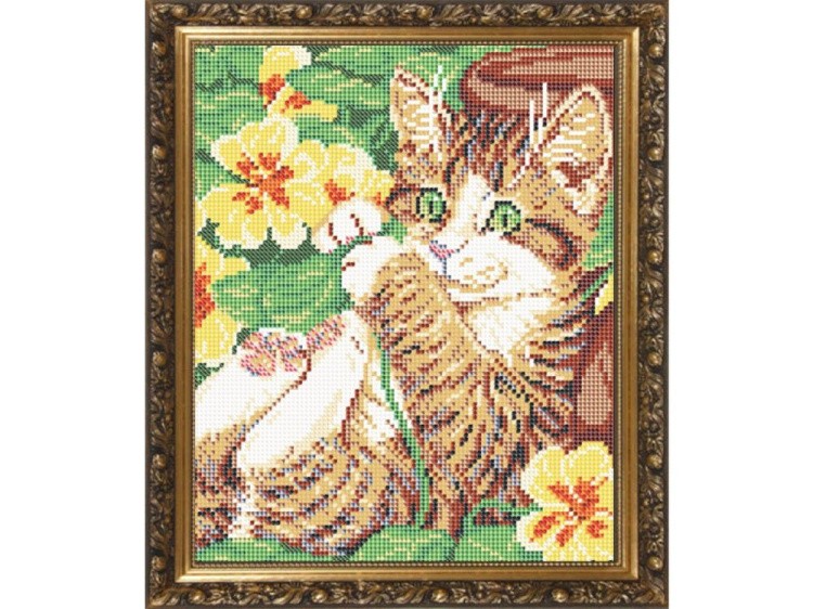 Рисунок на ткани «Котенок в цветах»