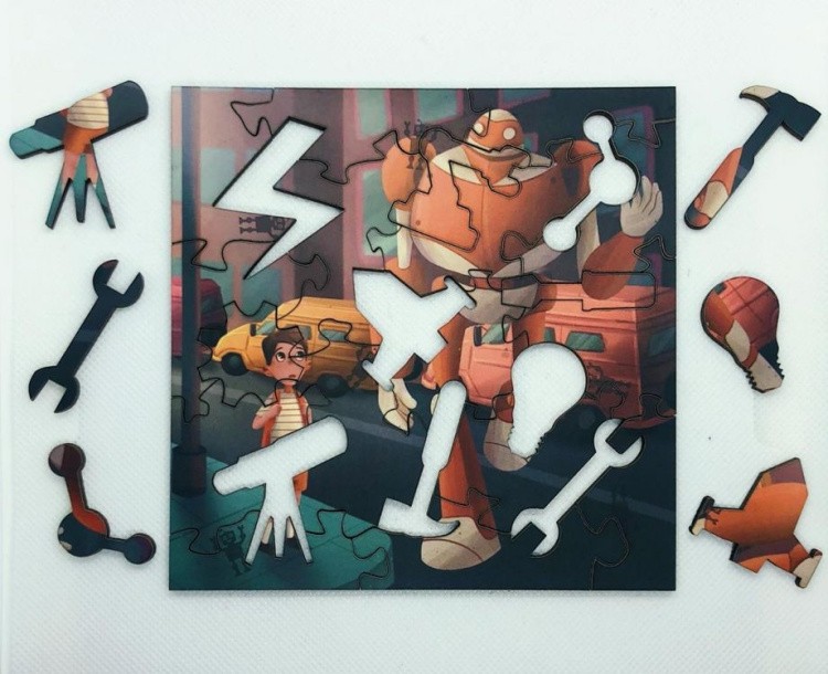 Деревянный пазл-головоломка Mr.Puzz «Тим и робот Айбо» — картинка 2