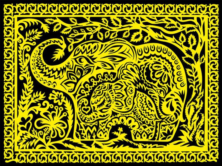 Вытынанка «Три слона» (желтый) — картинка 2