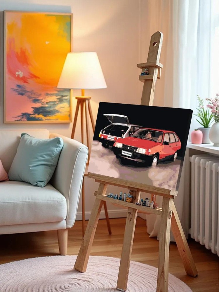 Картина по номерам «ВАЗ-2109: красная и белая Лада девятка» — картинка 10