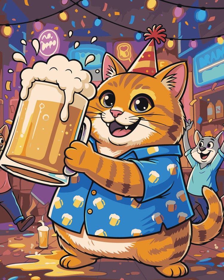 Картина по номерам Рыжий кот с пивом Праздник
