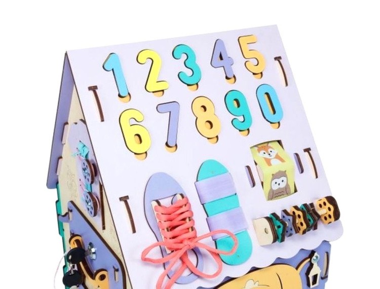 Бизиборд деревянный, развивающий «Домик», EWA — картинка 8