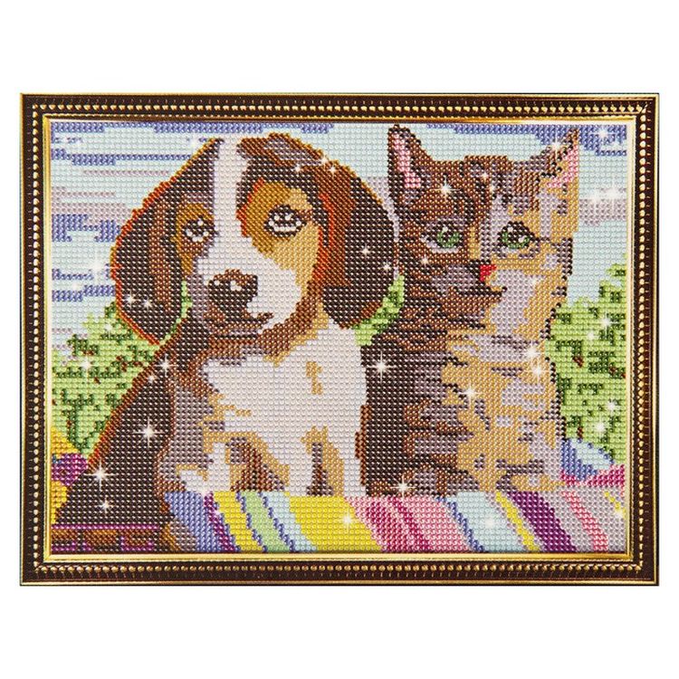 Алмазная вышивка «Котенок и щенок» — картинка 2